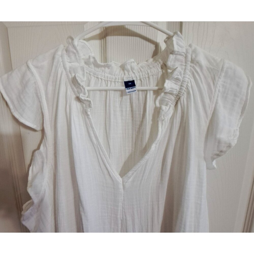 Old Navy Women's 3XL White Sleeveless Blouse Boho Romantic Ruffle Cottagecore - Picture 5 of 8